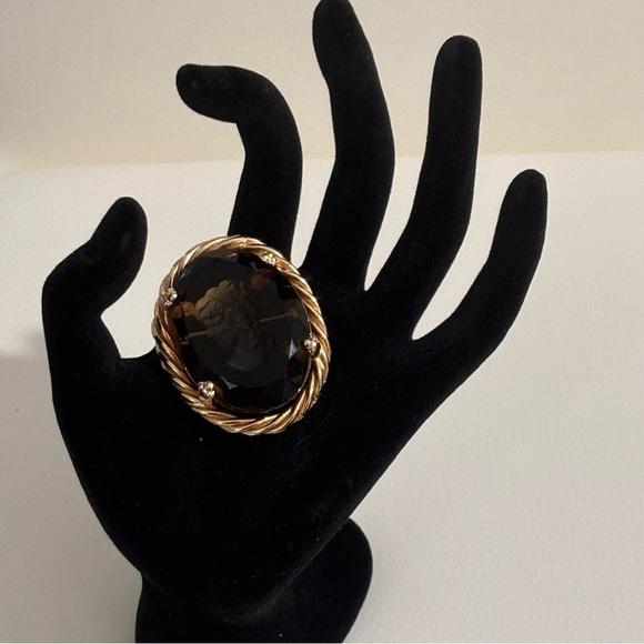 Vintage topaz Faceted Glass Oval Intaglio Ring - Picture 4 of 12